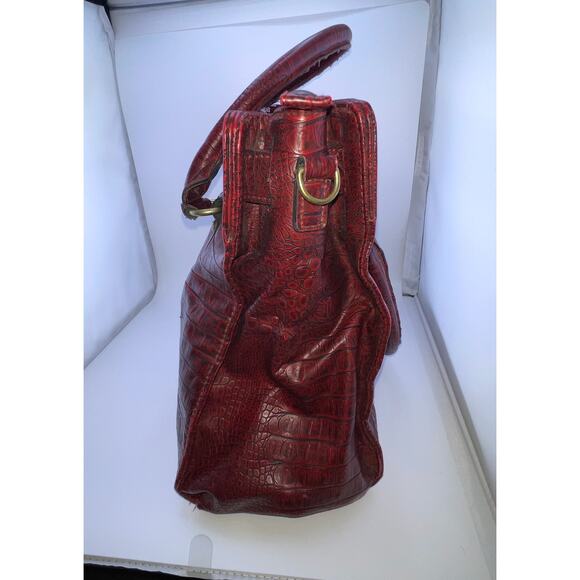 Red Vintage Bueno Croc Style Handbag‎ Handle Kelly Style Gold Hardware - Picture 5 of 16